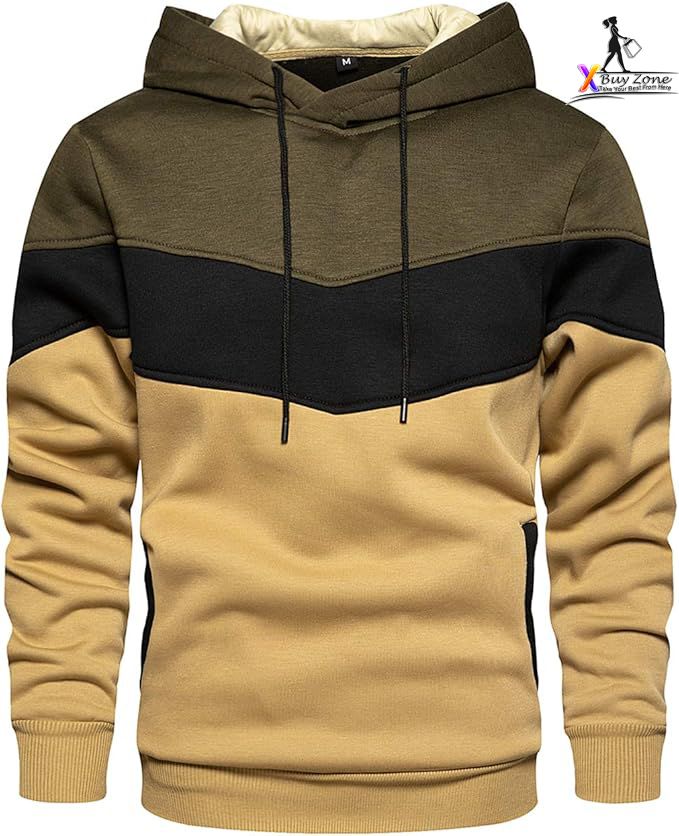Gesean Men's Novelty Color Block Pullover Fleece Hoodie