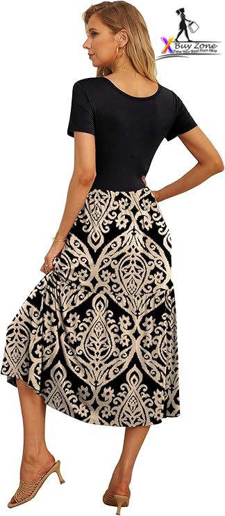 GRECERELLE Women's Summer Casual Crewneck Short Sleeve Aline Tiered Flowy Maxi